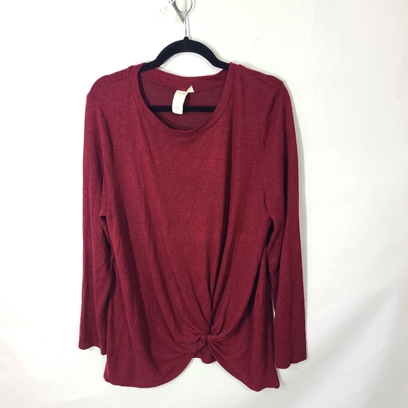 Ady P Women's Size Large L Burgundy Black Sweater Blouse Top with Front Gather‎ - Picture 2 of 8
